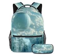 Aggiorna i tuoi elementi essenziali per la scuola, zaino con astuccio, perfetto per ragazzi, ragazze e adolescenti, motivo mongolfiera blu, Multicolore, B：29.4x20x40cm P：19x7.5x3.8cm, Zaini Daypack