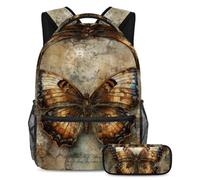 Aggiorna i tuoi oggetti essenziali per la scuola, zaino con astuccio, perfetto per ragazzi, ragazze e adolescenti, motivo vintage orso, Multicolore#08, B：29.4x20x40cm P：19x7.5x3.8cm, Zaini Daypack