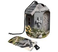 Aggiorna il tuo portaoggetti da toilette con la nostra grande borsa per il trucco a cilindro, elegante e portatile, casa grigia con croce pasquale, Multicolore,
