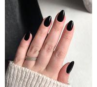Aggiorna immediatamente il tuo look con 24 pezzi di unghie premere ovali corte nere e lucide, set di unghie false acriliche dal colore del caramelle macaron che si adattano perfettamente. Include 1 tu