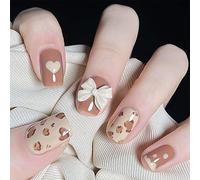 Aggiorna istantaneamente il tuo look Con 24 pezzi di unghie finte a copertura completa Quadrate corte con stampa leopardo e fiocco a cuore per le donne e le ragazze. Include 1 lime per unghie e 1 fogl