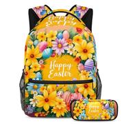 Aggiorna la tua attrezzatura scolastica con questo elegante e funzionale set di 2 zaini, ghirlanda gialla Happy Easter, Multicolore, B：29.4x20x40cm P：19x7.5x3.8cm, Zaini Daypack