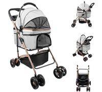 Aggiornamento Passeggino Pieghevole 4 in 1 Supporter 15/40kg per cani e gatti di piccola taglia, con finestra in rete porta animali rimovibile, ruote Avan a 360°, Freno Vestire la Pioggia Cestino