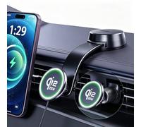 Aggiornamento per Qi2.2 25W per MagSafe Wireless Car Charger Mount, Nero | 2 x ricarica rapida [90+LBS aspirazione sicura] Supporto magnetico per telefono cruscotto parabrezza per iPhone 17/16/15/14