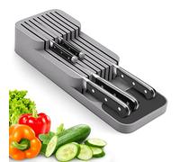 Aggiornato Portacoltelli Cassetto, Doppio Strato Porta Coltelli Cucina Rimovibile con Antiscivolo, Posto per 9 Coltelli, Compatto, Slot per Cintura di Sicurezza - Grigio