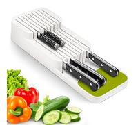 Aggiornato Portacoltelli Cassetto, Doppio Strato Porta Coltelli Cucina Rimovibile con Antiscivolo, Posto per 9 Coltelli, Compatto, Slot per Cintura di Sicurezza - Bianco
