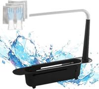 Aggiornato scaffale telescopico per lavello, retrattile 2 in 1, supporto per spugna per lavello da cucina, scolapiatti rimovibile espandibile vassoio di scarico (nero)