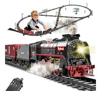 Aggiornato Trenino Elettrico Giocattolo Bambini Locomotiva Vapore, Trenino Elettrico Natalizio con Affumicato Luci e Suoni, Compleanno Natale Regalo per 3+ Bambini, Decorazione Sotto L'albero Natale