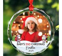 Aggiungi foto Ornamento in vetro per il secondo Natale del bambino 2025, ornamento natalizio personalizzato per il secondo Babbo Natale del bambino regalo per figlio, figlia, bambini, nome foto