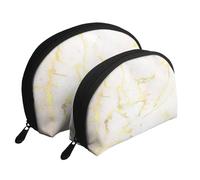 Aggiungi il tuo testo Marmo oro vuoto moderno ed elegante, Borsa per trucco a conchiglia Portamonete da donna Borsa da toilette piccola Borsa per cosmetici 2 pezzi