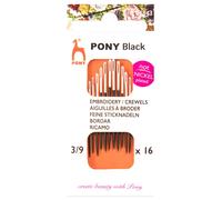 Aghi Da Cucire Pony: Neri Con Occhio Bianco - Size 3/9 Per Ricamo Crewel