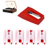 Aghi di ricambio per giradischi, per fonografo, lettore di vinile LP, punta color rubino, compatibile con Crosley, Ion, Jensen, Bush, Teac, Victrola (rosso, 4 pezzi)