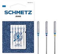 Aghi per macchina da cucire: Jeans: Aghi per macchina da cucire SCHMETZ per jeans/denim - Assortimento: 90(14)-110(18) Design a punta avanzata, resistente per tessuti spessi 5 pezzi