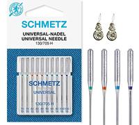 Aghi per macchina da cucire, universali (normali) assortiti, misure 70/10, 80/12, 90/14 e 100/16, confezione da 10 con 2 infila-aghi