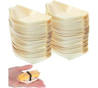 aghoer 100 Pezzi Barchette Finger food, Ciotoline per Aperitivo, Barchette in Legno, Ciotole per Sushi, Ciotole per Patatine, 8 × 5 cm
