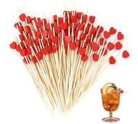 aghoer Spiedini da Cocktail, Spiedini da Cocktail a Cuore Rosso, 100 Pezzi, Stuzzicadenti in bambù con Decoro, Adatti per Bar, Feste E Decorazioni di Partito