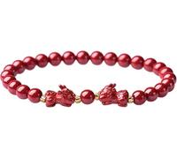 AGHSGDBCE Braccialetto Feng Shui, braccialetto di cristallo Pixiu doppio cinabro con gemme portafortuna rosso braccialetti cinesi