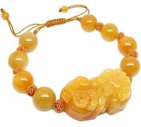 AGHSGDBCE Pixiu, braccialetto Feng Shui, giada naturale gialla e ricchezza, braccialetto regolabile con cristalli chakra, One Size, Acetato, Nessuna pietra preziosa