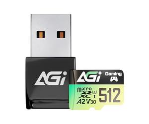 AGI TF138 512GB Scheda MicroSD 3 in 1 con Lettore USB 3.0 Type A Adattatore | Lettore di schede OTG incluso, Archiviazione dati ad alta velocità per PC computer, laptop e smartphone