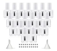 Agidea 20 bottiglie vuote per smalto con pennello bianco tappo, 10 ml, vuote in vetro trasparente, ricaricabile, per unghie, con perline e imbuti, 9,9 g