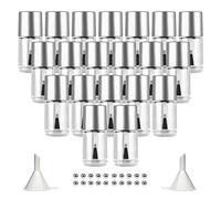 Agidea 20 flaconi vuoti per smalto per unghie con pennello, vuoti, riutilizzabili, in vetro, con imbuto e sfere di miscelazione, 15 ml, colore: argento