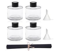 Agidea 4 flaconi diffusori in vetro per profumo, ricaricabili, con 20 bastoncini a bastoncini, tappi neri e imbuto, barattoli diffusori per la casa, per oli e profumi, regalo per ragazze e donne (100