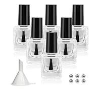 Agidea 6 bottiglie vuote per smalto con imbuto, bottiglie vuote per smalto per unghie rettangolari in vetro con pennello e palline di miscelazione nere (10 ml)