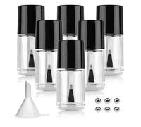 Agidea 6 bottiglie vuote per smalto con pennello, vuote e ricaricabili, fai da te, in vetro con imbuto e palline di miscelazione (15 ml, nero)