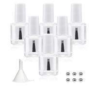 Agidea 6 bottiglie vuote per smalto con tappo a pennello, in vetro vuoto, ricaricabili da 10 ml, con palline e imbutti, colore: bianco
