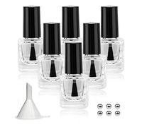 Agidea 6 flaconi vuoti per smalto con imbuto, bottiglie vuote per smalto per unghie rettangolari in vetro con pennello e palline di miscelazione nere (5 ml)