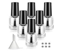 Agidea Bottiglie vuote per smalto con tappo a pennello, bottiglie vuote in vetro ricaricabili per smalto con sfere agitatore e imbuti, confezione da 6 (5 ml)