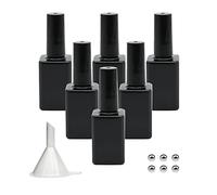 Agidea Bottiglie vuote per smalto per unghie, con pennello, 15 ml, ricaricabili, in vetro quadrato opaco, resistenti ai raggi UV, con sfere e imbuti, confezione da 6