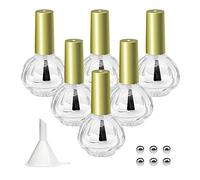 Agidea Bottiglie vuote per smalto per unghie, tappo dorato, 6 flaconi in vetro da 10 ml, a forma di zucca, ricaricabili, trasparenti, con imbuto e sfere di miscelazione, per campioni di nail art