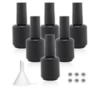 Agidea Confezione da 6 flaconi vuoti di smalto nero opaco da 15 ml, con pennello, sfere di miscelazione e imbuto, perfetti per smalti fai da te, viaggi e conservazione di liquidi