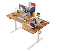 Agilestic Scrivania a forma di L Regolabile in Altezza, 140 x 80 cm Scrivania sit-stand per Ufficio Domestico con Piano del Tavolo Giuntato, Marrone Chiaro