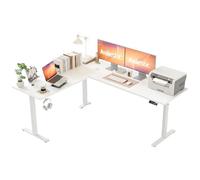 Agilestic Scrivania a forma di L regolabile in altezza con dimensioni 150 x 125 cm, scrivania ergonomica per computer con piedi e sedili, progettata per spazi angolari, colore bianco