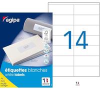 Agipa Confezione da 1400 etichette bianche per stampanti a getto d'inchistro/laser e copiatrici, 105x42