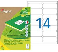 Agipa - Etichette per stampante a getto, laser, fotocopiatrice, 100% carta riciclata, 99,1 x 38,1 mm, 1.400 pezzi, colore: Bianco