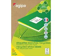 Agipa-Etichette stampabili con stampanti a getto d'inchiostro o Laser e fotocopiatrici, 100% materiale riciclato, 105 x 35 mm, confezione da 1,600 unità, colore: bianco