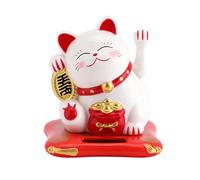 Agitando la mano Gatto, alimentato ad energia solare Carino Fortuna Gatto che fa cenno fortunato Ricchezza sorridente Accoglienza a casa Maneki Neko Display giocattolo Decorazione auto(bianca)