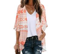 Agiyenna Cardigan da Spiaggia Donna Estate Stampa Manica 3/4 Giacca Leggera Elegante Casual Copricostume Abbigliamento da Bagno Leggero Coprente Stile Boho Largo in Chiffon Maglieria per Lido