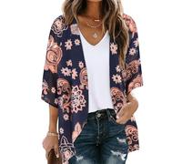 Agiyenna Cardigan da Spiaggia Donna Estate Stampa Manica 3/4 Giacca Leggera Elegante Casual Copricostume Abbigliamento da Bagno Leggero Coprente Stile Boho Largo in Chiffon Maglieria per Lido