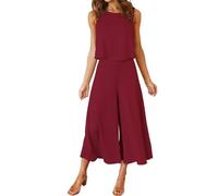 Agiyenna Completi da Donna in 2 Pezzi Due Pezzi Estivi Girocollo Senza Maniche Canotta + Pantaloni a Gamba Larga a Vita Alta Completo per Il Tempo Libero Completi in Tinta Unita Set da 2 Pezzi