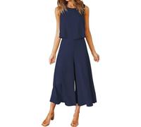 Agiyenna Completi da Donna in 2 Pezzi Due Pezzi Estivi Girocollo Senza Maniche Canotta + Pantaloni a Gamba Larga a Vita Alta Completo per Il Tempo Libero Completi in Tinta Unita Set da 2 Pezzi