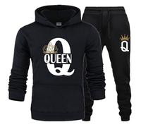 Agiyenna Coppia Felpa con Cappuccio Set Uomo Donna Due Pezzi Tuta per Il Tempo Libero King Queen Pullover con Tasche Felpa con Cappuccio + Pantaloni Tuta da 2 Pezzi