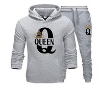 Agiyenna Coppia Felpa con Cappuccio Set Uomo Donna Due Pezzi Tuta per Il Tempo Libero King Queen Pullover con Tasche Felpa con Cappuccio + Pantaloni Tuta da 2 Pezzi