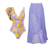 Agiyenna Costumi da Bagno Boho da Donna Completi Bikini Intero con Gonna da Spiaggia Sexy Abito a Due Pezzi Scollo a V Eleganti Volant Controllo della Pancia Intero con Increspature sulla Schiena