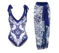 Agiyenna Costumi da Bagno Boho da Donna Completi Bikini Intero con Gonna da Spiaggia Sexy Abito a Due Pezzi Scollo a V Eleganti Volant Controllo della Pancia Intero con Increspature sulla Schiena