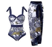 Agiyenna Costumi da Bagno Boho da Donna Completi Bikini Intero con Gonna da Spiaggia Sexy Abito a Due Pezzi Scollo a V Eleganti Volant Controllo della Pancia Intero con Increspature sulla Schiena