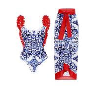Agiyenna Costumi da Bagno Boho da Donna Completi Bikini Intero con Gonna da Spiaggia Sexy Abito a Due Pezzi Scollo a V Eleganti Volant Controllo della Pancia Intero con Increspature sulla Schiena